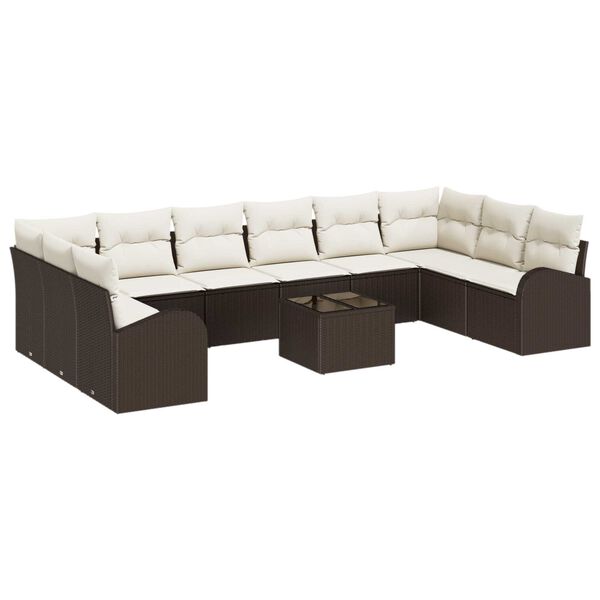 vidaXL Sofa Set mit Kissen 11 pcs Braun und Creme Poly-Rattan