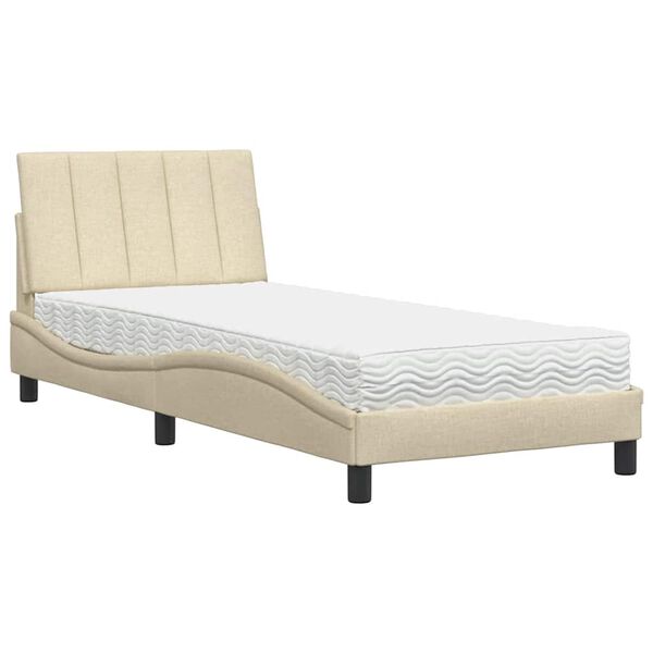 vidaXL Bett mit Matratze "Hanko" Creme 90x190 cm Stoff