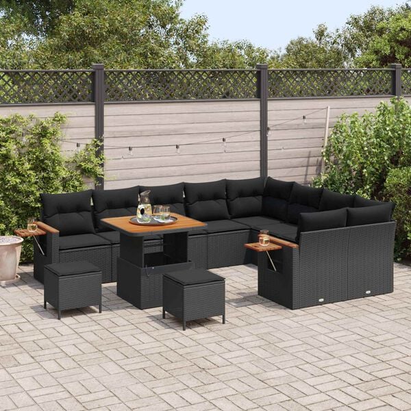 vidaXL Gartensofa-set mit Kissen 13 pcs Schwarz Poly-Rattan