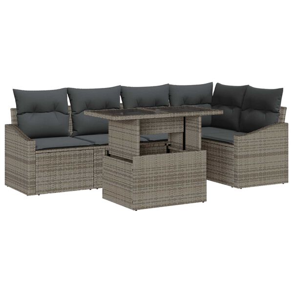 vidaXL Garten-Sofa-Set mit Kissen mit Speicher mit Kissen 6 pcs Grau