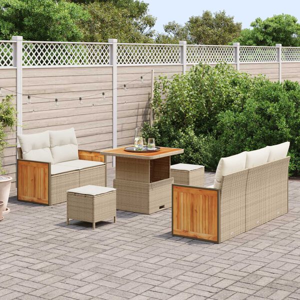 vidaXL Gartensofa-set mit Kissen 10 pcs Beige und Creme Poly-Rattan