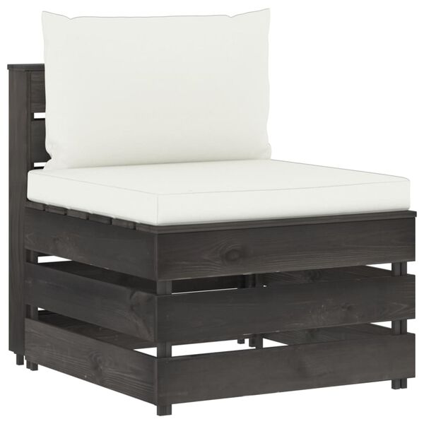 vidaXL Modulares Mittelsofa mit Kissen Grau Imprägniertes Holz