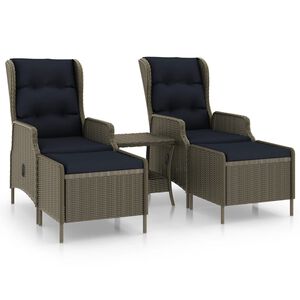 vidaXL 3-tlg. Garten-Lounge-Set mit Auflagen Poly Rattan Braun