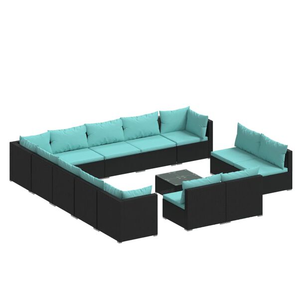 vidaXL 14-tlg. Garten-Lounge-Set mit Kissen Schwarz Poly Rattan