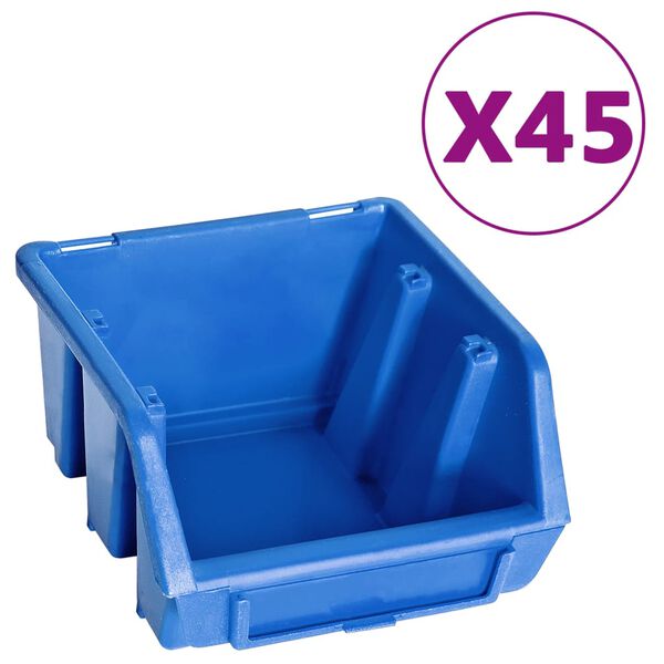vidaXL 48tlg. Beh&auml;lter-Set f&uuml;r Kleinteile mit Wandplatten Blau Schwarz