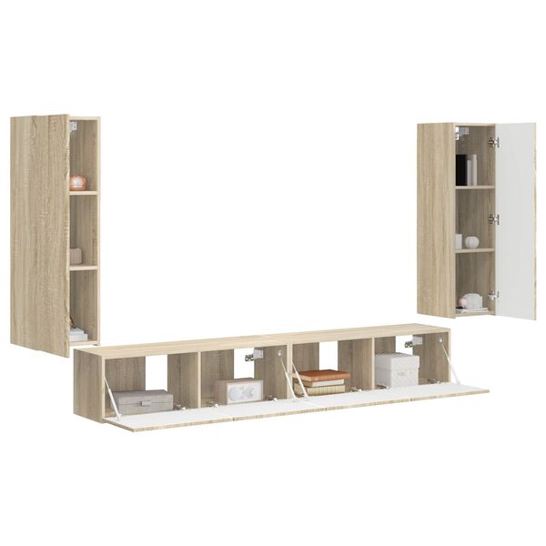 vidaXL TV-Wandregal-Set Wandmontiert 4 pcs Sonoma-Eiche Holzwerkstoff