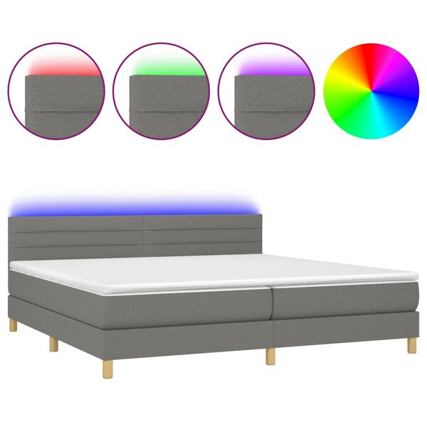 vidaXL Boxspringbett mit Matratze & LED Dunkelgrau 200x200 cm Stoff