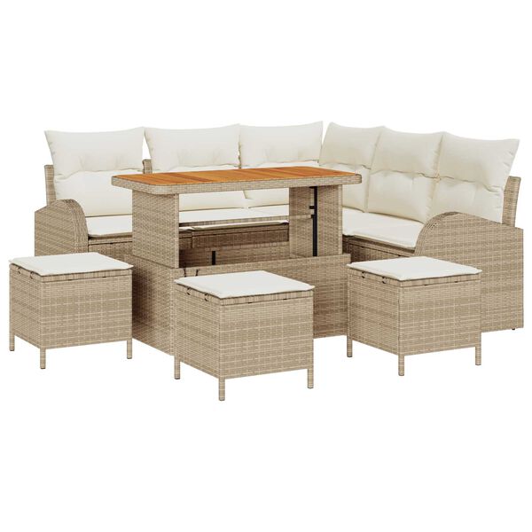 vidaXL Garten-Sofa-Set mit Kissen mit Speicher 9 pcs Beige und Creme
