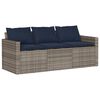 vidaXL Gartensofa mit Kissen 3-Sitzer Grau Poly Rattan