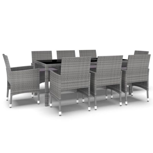 vidaXL 9-tlg. Garten-Essgruppe Poly Rattan Grau