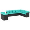 vidaXL 10-teiliges Gartensofa-Set mit Kissen, schwarzes Polyrattan
