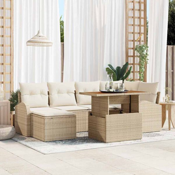 vidaXL Garten-Sofa-Set mit Speicher 7 pcs Beige Poly Rattan