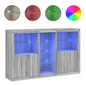 vidaXL Sideboard mit LED-Leuchten Grau Sonoma 162x37x100 cm