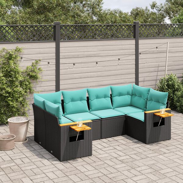 vidaXL 6-tlg. Garten-Sofagarnitur mit Kissen Schwarz Poly Rattan