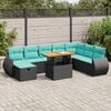 vidaXL 9-tlg. Garten-Sofagarnitur mit Kissen Braun Poly Rattan Akazie