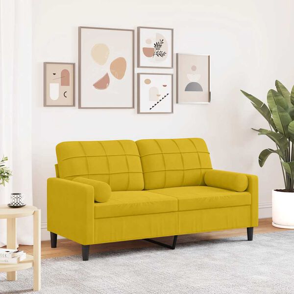 vidaXL 2-Sitzer-Sofa mit Zierkissen Gelb 140 cm Samt