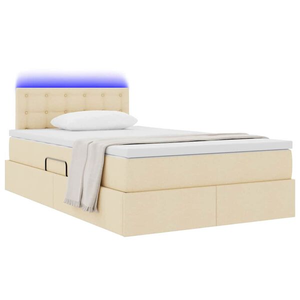 vidaXL Bett mit Stauraum und LED mit Matratze Creme 120 x 200 cm Stoff