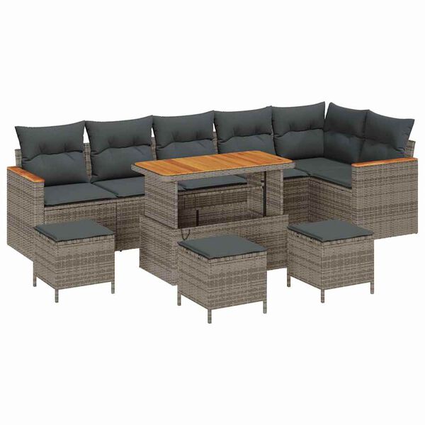vidaXL Gartensofa-set mit Kissen 10 pcs Grau Poly Rattan