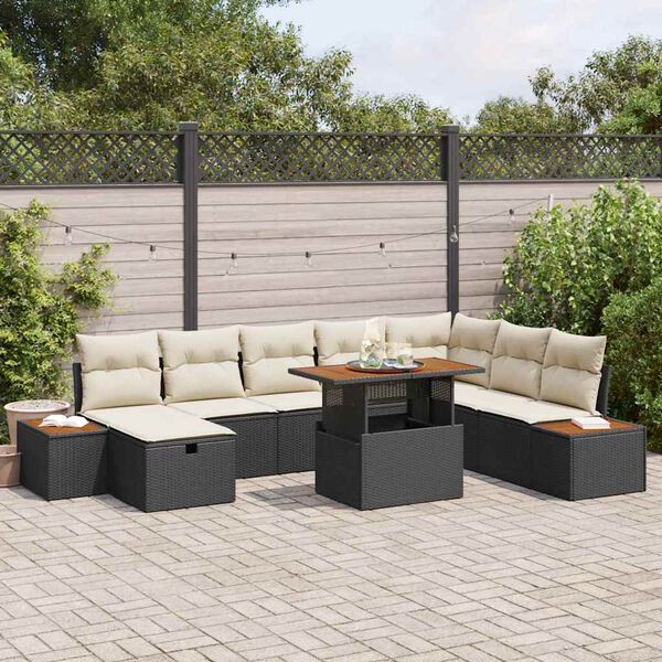 vidaXL Garten-Sofa-Set mit Kissen 9 pcs Schwarz Poly Rattan