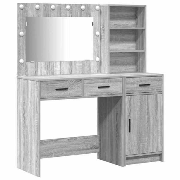 vidaXL Schminktisch mit Spiegelbeleuchtung 2 pcs Grau Holzwerkstoff