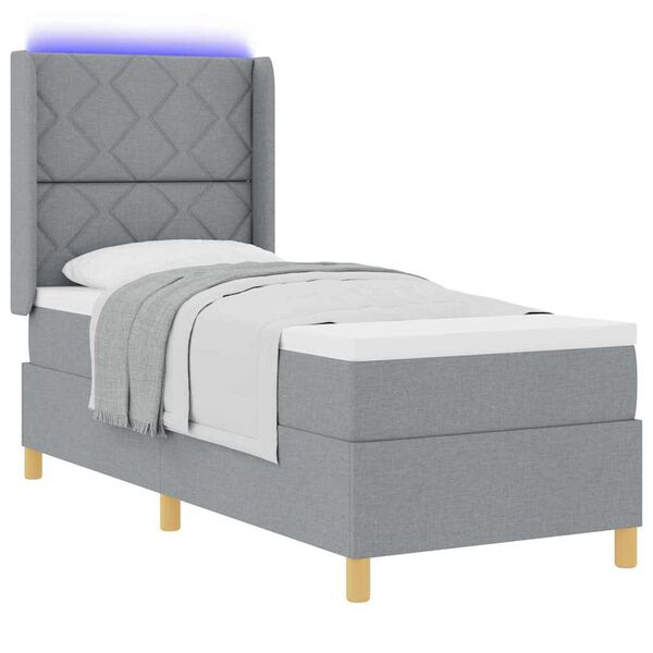 vidaXL Boxspringbett mit Matratze mit LED Hellgrau 80 x 200 cm Stoff