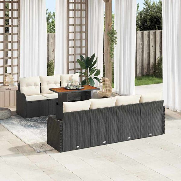 vidaXL Garten-Sofa-Set mit Speicher 8 pcs Schwarz Poly Rattan