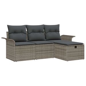 vidaXL Gartensofa-set mit Kissen mit Speicher 4 pcs Grau Poly-Rattan
