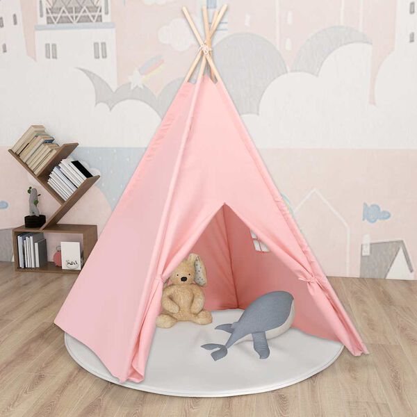 vidaXL Kinder Tipi-Zelt mit Tasche Pfirsichhaut Rosa 120x120x150 cm