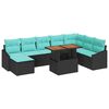 vidaXL Gartensofa-set 9 stk. Schwarz und T&uuml;rkis Poly-Rattan
