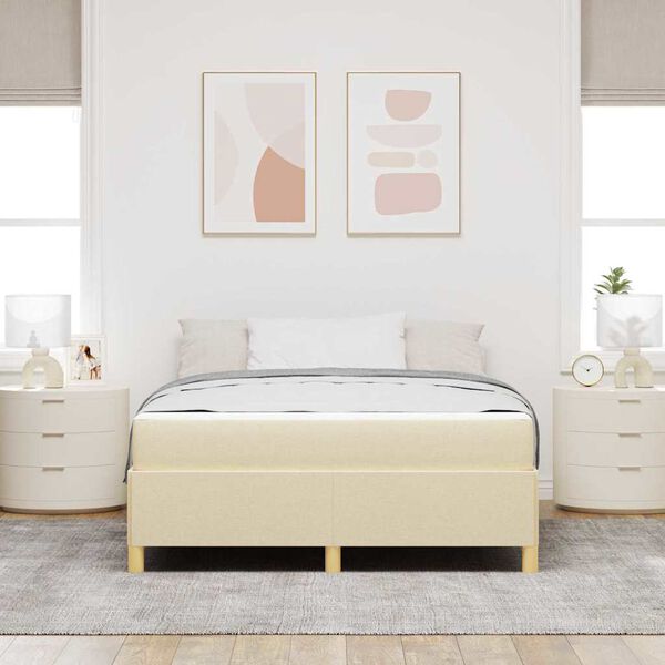 vidaXL Bettrahmen mit Matratze Creme 140 x 190 cm Stoff