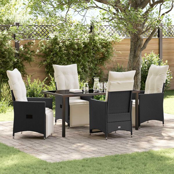 vidaXL Garten Essgruppe mit Kissen 5 pcs Schwarz Poly-Rattan