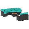 vidaXL 10-teiliges Gartensofa-Set mit Kissen, schwarzes Polyrattan