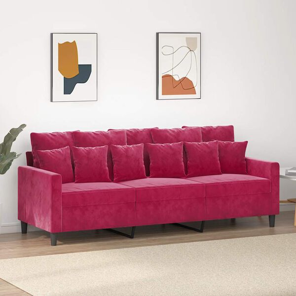 vidaXL 3-Sitzer-Sofa Weinrot 180 cm Samt