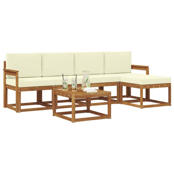 vidaXL Outdoor-Sofagarnitur 6 pcs Natur und Creme Massivholz Akazie