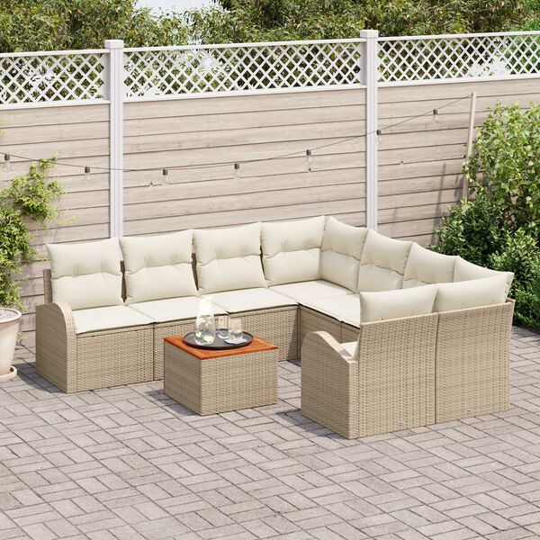 vidaXL Gartensofa-set mit Speicher 9 pcs Beige und Creme Poly-Rattan