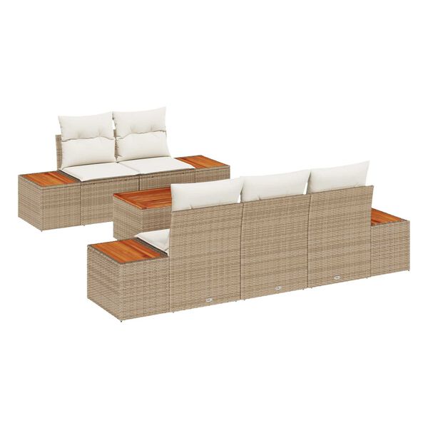vidaXL Garten-Sofa-Set mit Kissen mit Speicher 6 pcs Beige Poly Rattan