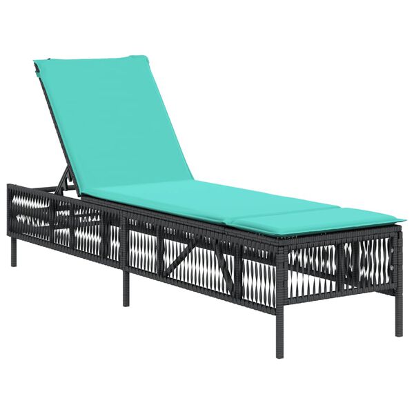 vidaXL Sonnenliege mit Kissen Schwarz Poly Rattan