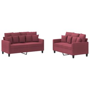 vidaXL 2-tlg. Sofagarnitur mit Kissen Weinrot Stoff