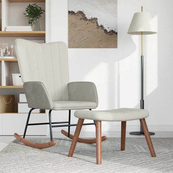 vidaXL Schaukelstuhl mit Hocker Cremeweiß Samt