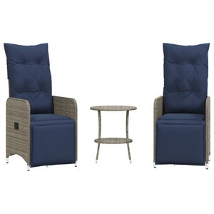 vidaXL Gartenst&uuml;hle Verstellbar 2 Stk. mit Tisch Grau Poly Rattan