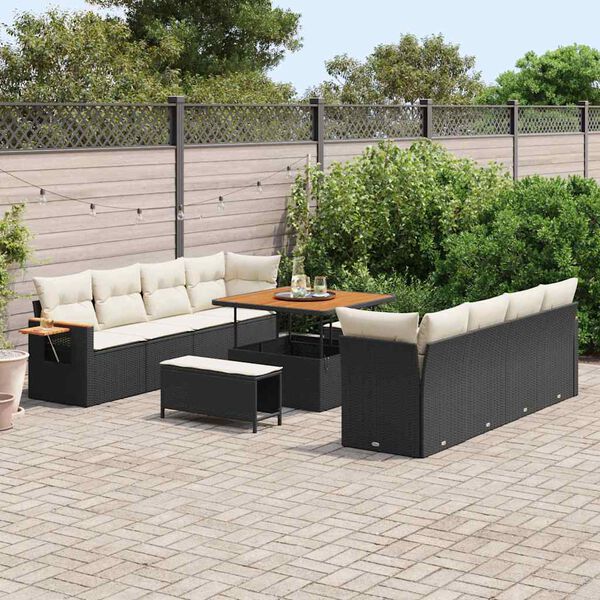 vidaXL Gartensofa-set mit Kissen 11 pcs Schwarz und Creme