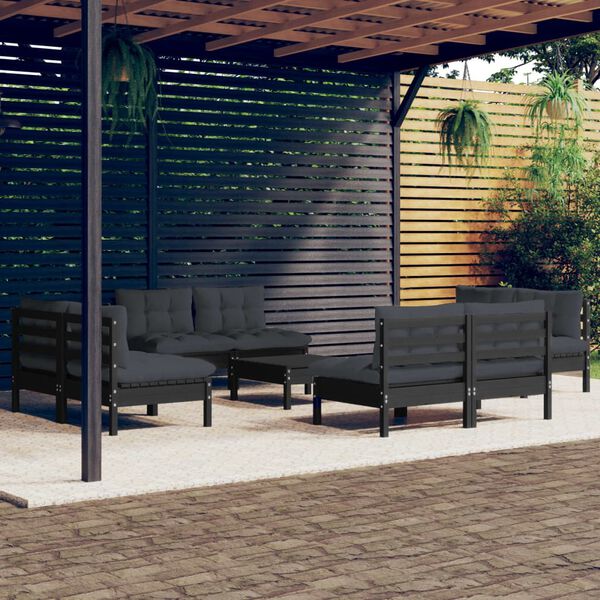 vidaXL 9-tlg. Garten-Lounge-Set mit Anthrazit Kissen Kiefernholz