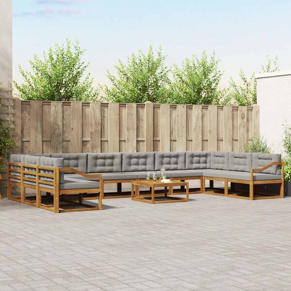 vidaXL Outdoor-Sofagarnitur mit Kissen 11 pcs Nat&uuml;rlich und Hellgrau