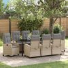 vidaXL Garten Essgruppe mit Kissen 9 pcs Beige Poly-Rattan
