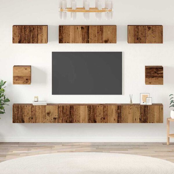 vidaXL TV-Schrankset Wandmontiert 8 pcs Altholz Holzwerkstoff