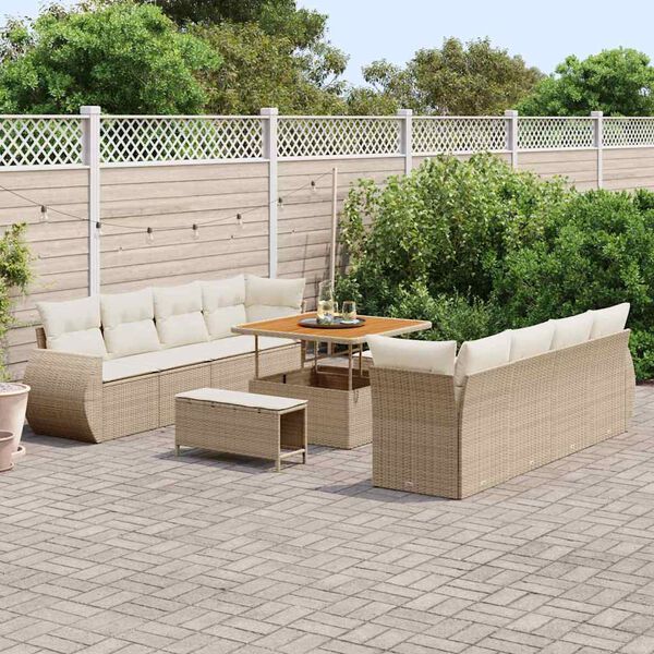 vidaXL Garten-Sofa-Set mit Speicher 11 pcs Beige Poly Rattan