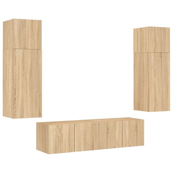 vidaXL 6-tlg. Wohnwand mit LED-Beleuchtung Sonoma-Eiche Holzwerkstoff