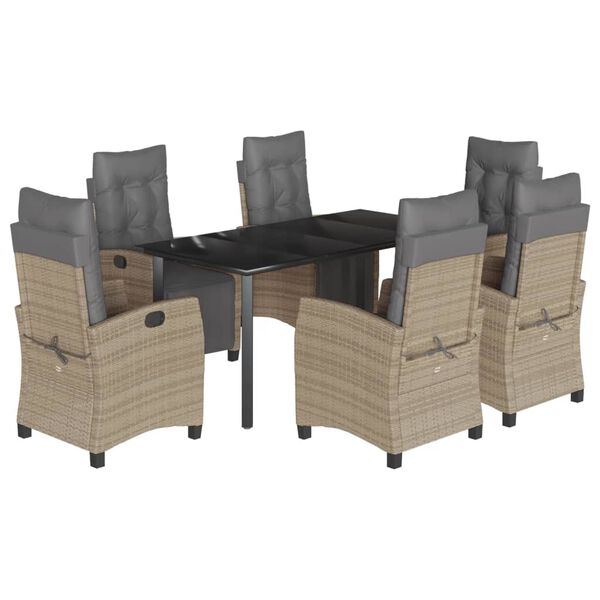 vidaXL 7-tlg. Garten-Essgruppe mit Kissen Beigemischung Poly Rattan