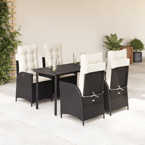 vidaXL 5-tlg. Garten-Essgruppe mit Kissen Schwarz Poly Rattan