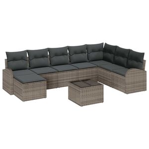 vidaXL Sofa Set mit Kissen mit Speicher 9 pcs Grau Poly-Rattan